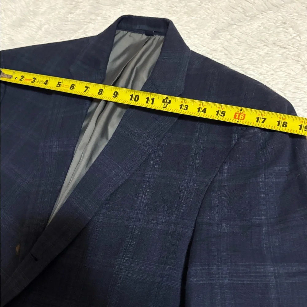 JOS A BANK Linen Men 44R Tailored Fit Blazer Sport Coat Jacket Blue Plaid